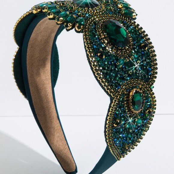 Green Glamorous Womens Cubic Zirconia Decor Headband - Picture 2 of 3